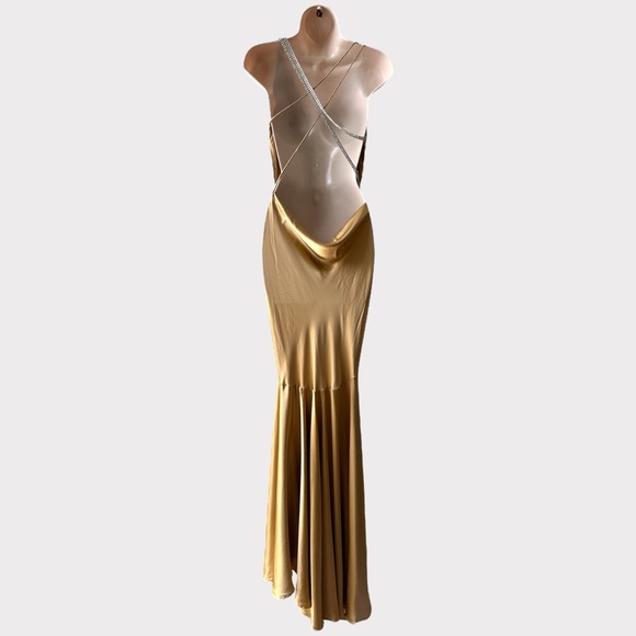 Vintage Yolanda Arche Silk Draped Open Back Gown, Size S, Gold - Picture 3 of 16